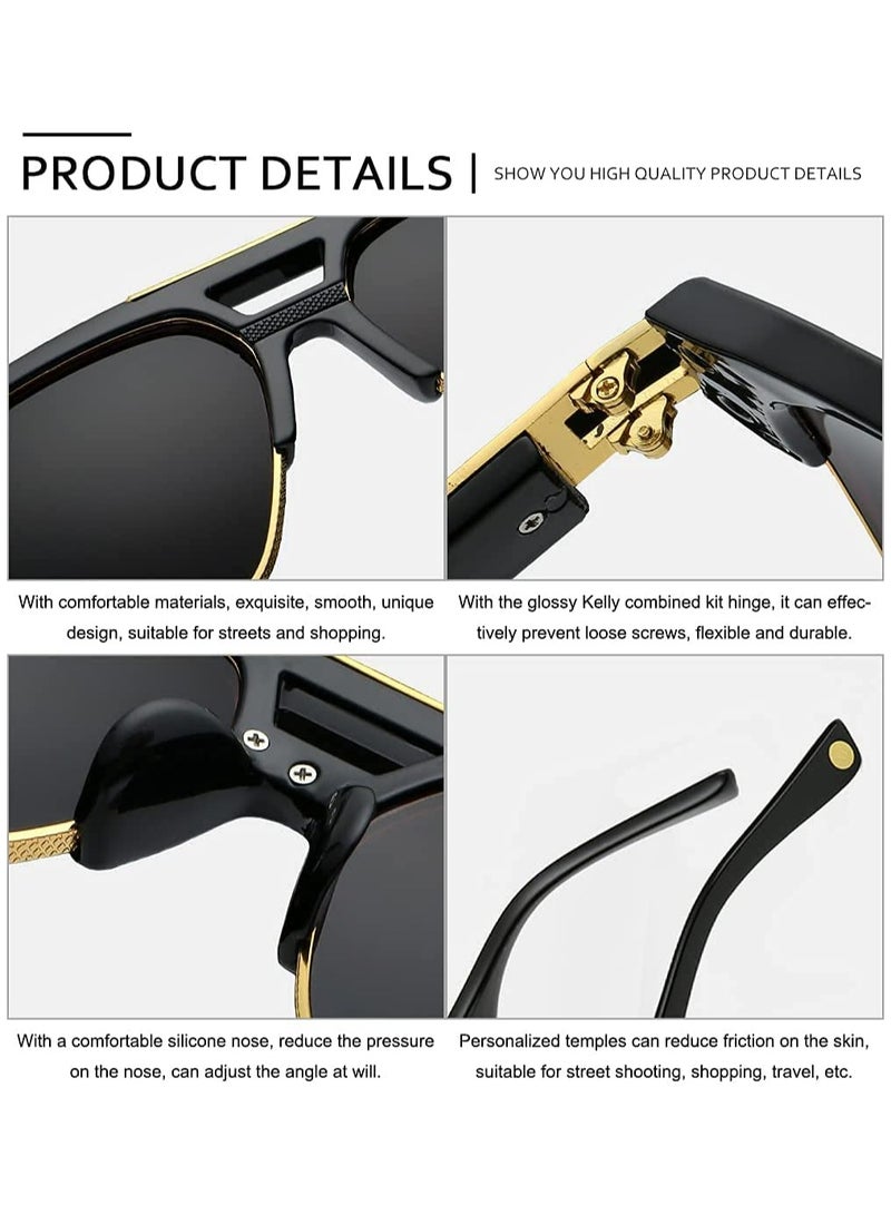 Square Sunglasses Classic Oversized Sun Glasses Retro Semi Rimless Gold Alloy Frame UV400 Fashionable Hinged Outdoor Plain Sunglasses for Men and Women Frame Square Frame Retro Trend Sunglasses - Image 3