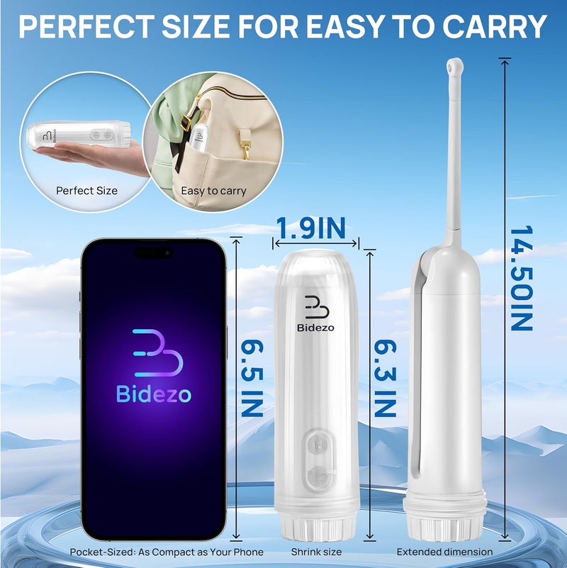 Bidezo Portable Bidet, Mini IPX6 Waterproof Handheld Personal Travel Bidet with 2 Pressure Modes, 180° Adjustable Nozzle for Personal Hygiene/Soothing Postpartum Care/Perineal & Hemmoroid Treatment - Image 4