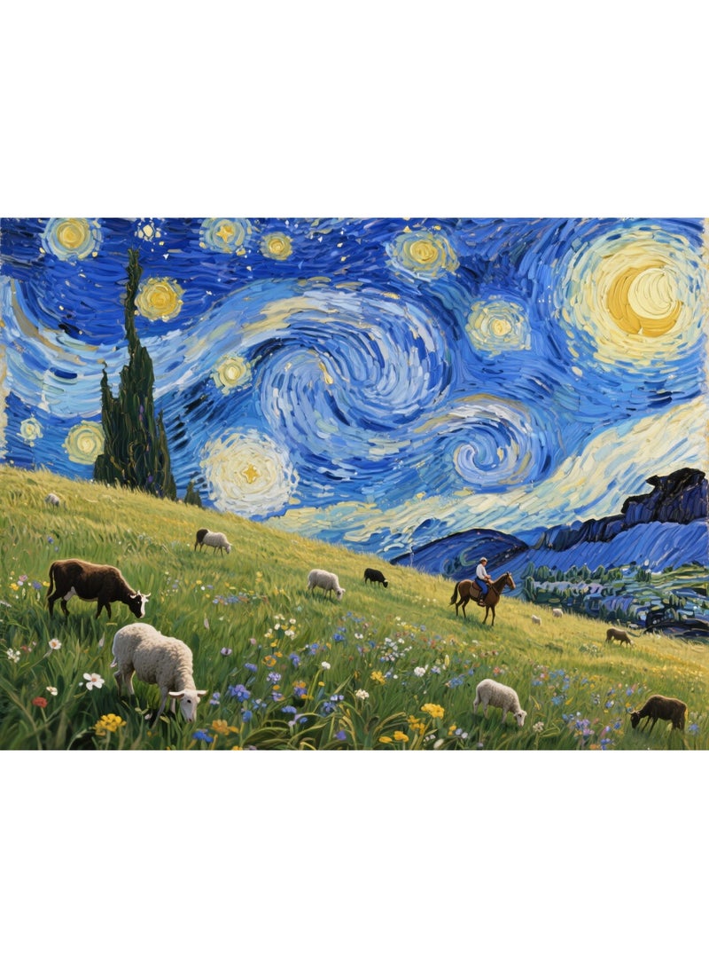 1000 قطعة من الألغاز على طراز فان جوخ، ألغاز تحت عنوان ليلة مرصعة بالنجوم، أنماط تصميم إبداعية، تجارب فنية ملونة، ترفيه تعليمي، مناسبة للبالغين والأطفال - Image 1