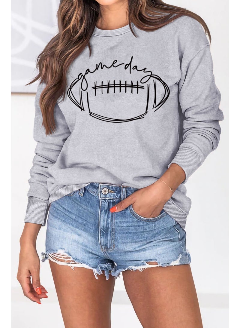 Womens Game Day Sweatshirt Football Graphic Print Pullover Long Sleeve Crewneck Casual Tops - Image 2