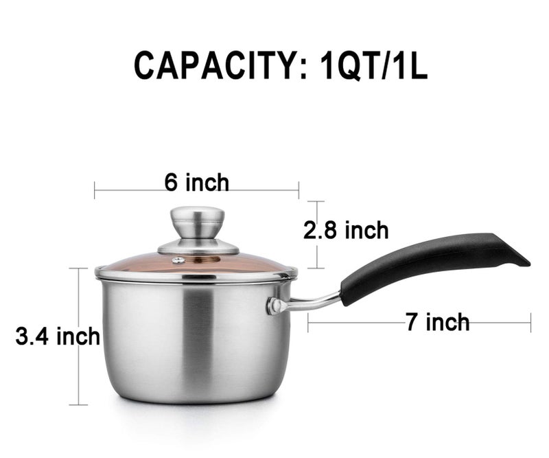 TeamFar 1qt Saucepan, Stainless Steel Sauce Pan with Lid, Milk Pan Cookware Professional with Long Heatproof Handle, Non Toxic & Healthy, Rust Free & Dishwasher Safe - Image 2