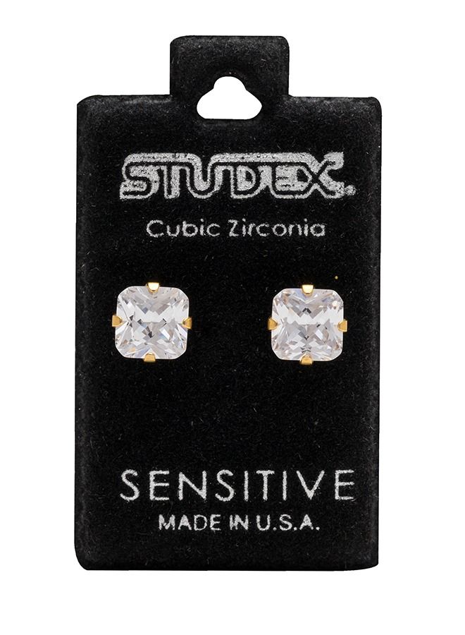 Studex 7*7MM Cubic Zirconia Princess Cut 24K Pure Gold Plated Ear Studs - Image 5