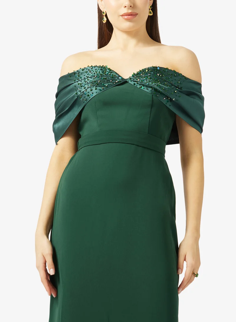 Namshi x  Assymetric Shoulder Draped Two Tone Dress for Women | Best Price UAE