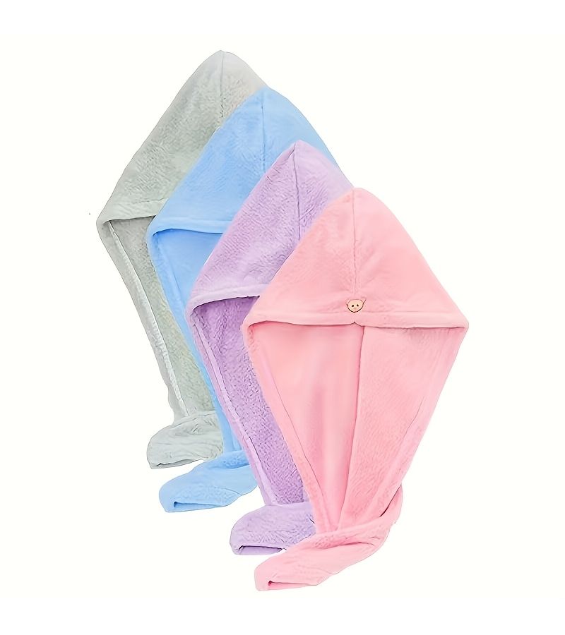Purple Fine Fiber Single Layer Drying Towel For Wet Hair With Snap Closure Soft Coral Fleece - Image 3