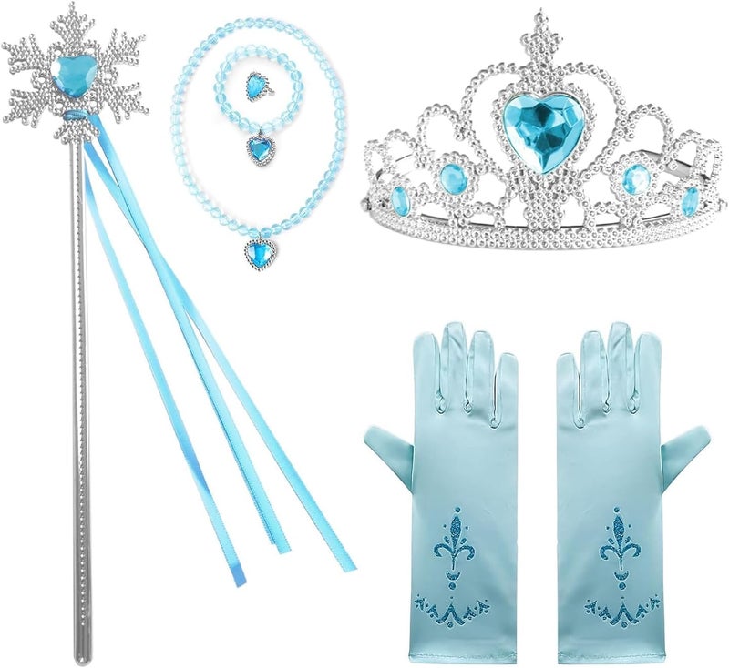 SWIUKPHE 7-Piece Princess Costume Set for Girls with Blonde Braid Wig, Tiara, Gloves, Necklace, Bracelet, Earrings, and Wand - Image 5