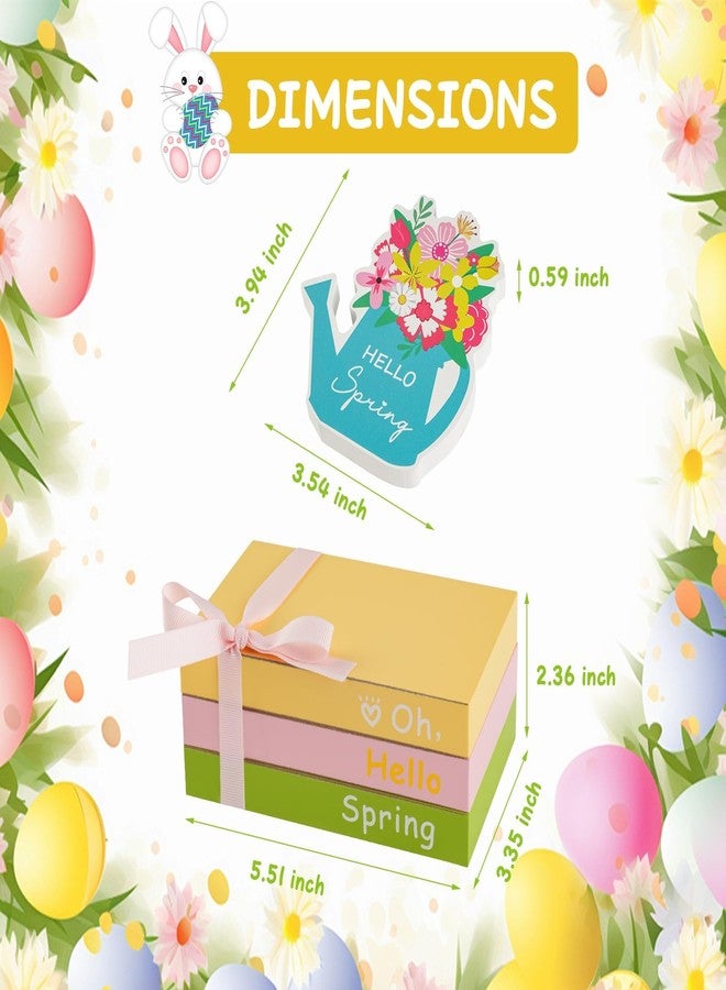SYNCVIBE Spring Decoration for Home Tiered Tray Decor, Wooden Faux Book Stack with Floral Watering Can Sign, Pastel Easter Hello Spring Tabletop Decorations for Home Office Mantel Shelf Desk Decor Centerpiece - Image 3