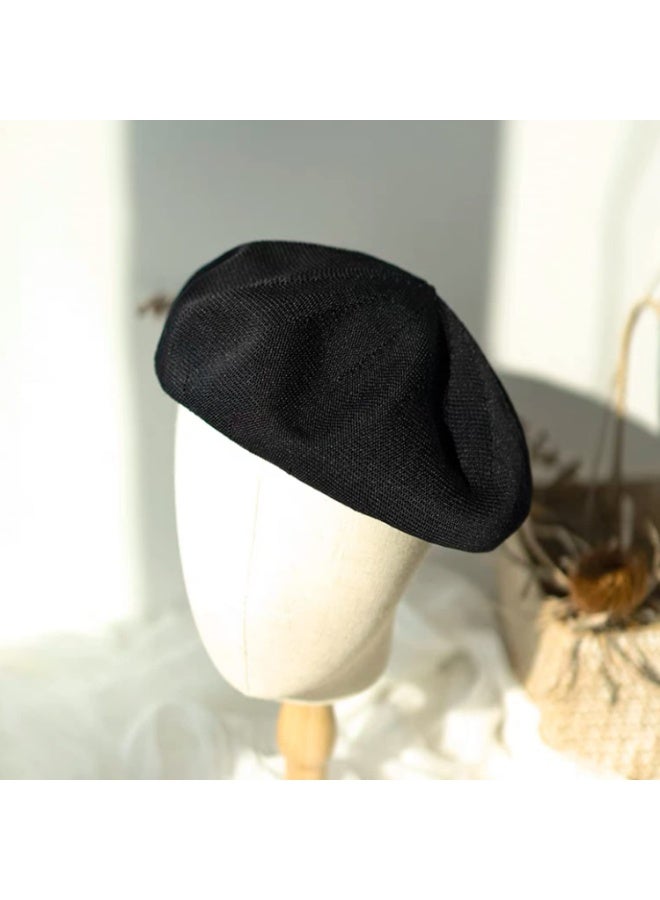 Women's Knitted Summer Beret Hat, Thin French Style, Size Adjustable, Solid Color - Image 5