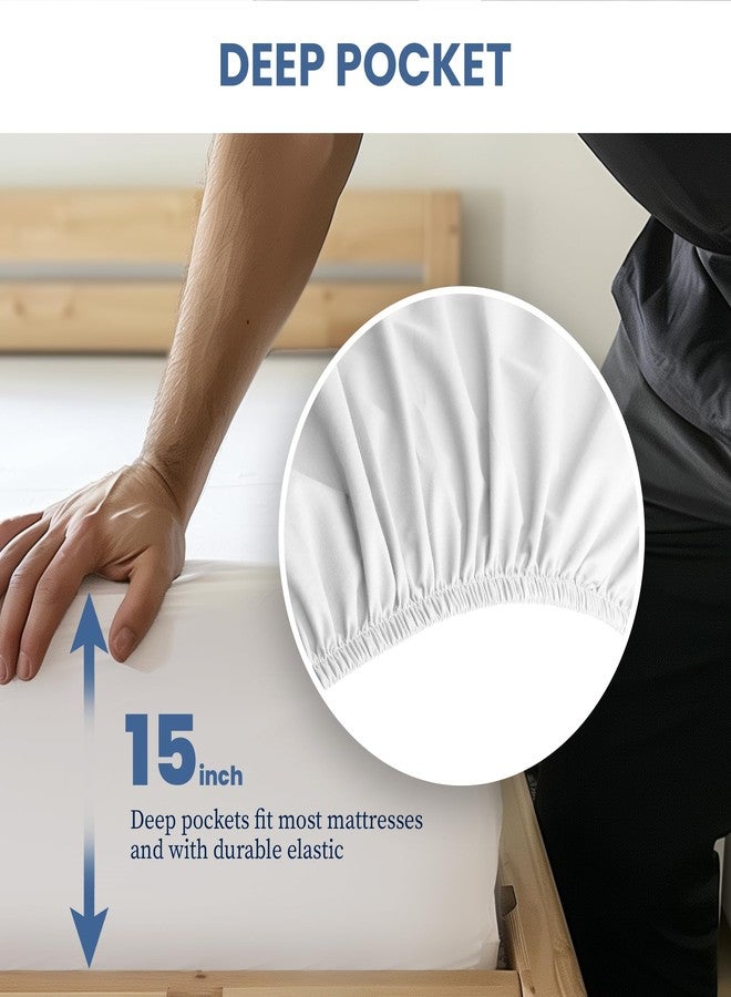 YSSOA Queen Bed Sheet Set-Cooling Breathable & Super Soft 4 Piece Bedding Sheets & Pillowcases with Deep Pockets up to 15", Easy-Fit, Wrinkle, Fade & Stain Resistant, White New - Image 5