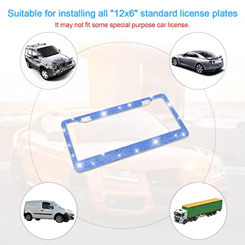 YALOK Bling Car License Plate Frame, Sparkly Rhinestone Stainless Steel License Plate Cover/Holder, Universal for Most Cars, SUVs, Vehicles with Screw Set, Auto Accessories for Women (Dark Blue) - Image 5