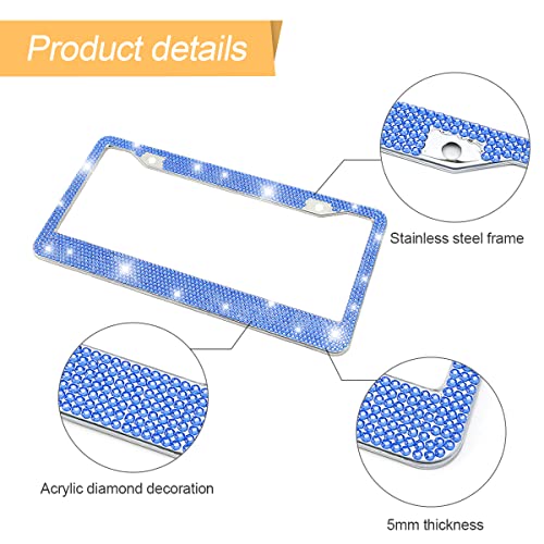 YALOK Bling Car License Plate Frame, Sparkly Rhinestone Stainless Steel License Plate Cover/Holder, Universal for Most Cars, SUVs, Vehicles with Screw Set, Auto Accessories for Women (Dark Blue) - Image 3