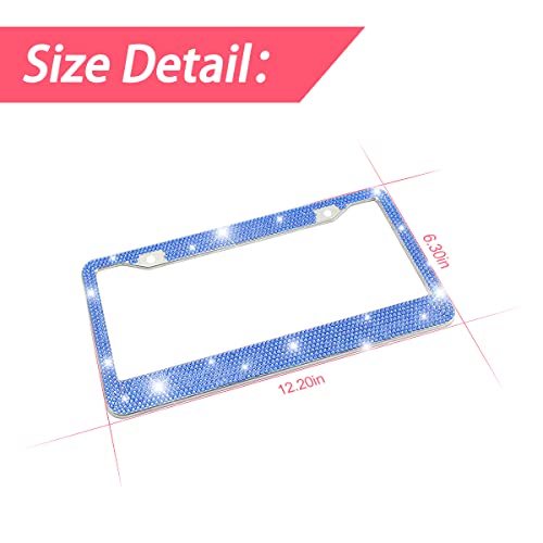 YALOK Bling Car License Plate Frame, Sparkly Rhinestone Stainless Steel License Plate Cover/Holder, Universal for Most Cars, SUVs, Vehicles with Screw Set, Auto Accessories for Women (Dark Blue) - Image 2