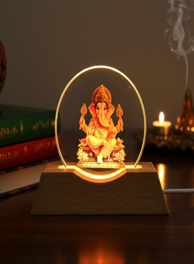 Oblivion Night Light for Bedroom – 3D Lord Ganesha Acrylic LED Night Lamp with Wooden Base, USB Power Decorative Table Lamp for Home, Mandir, Bedroom & Office Desk, Perfect for Gifting (Pack of 1) - Image 4