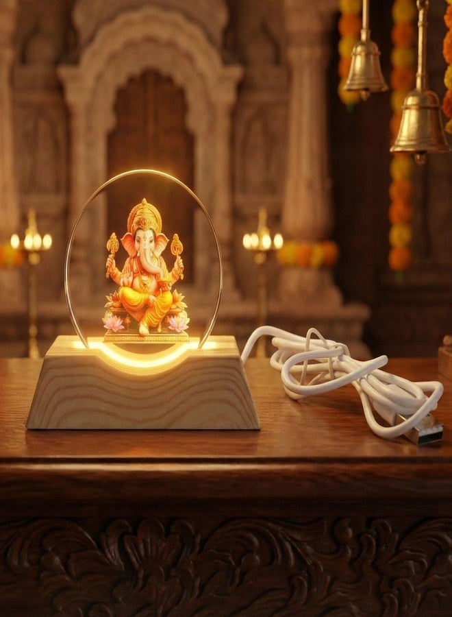Oblivion Night Light for Bedroom – 3D Lord Ganesha Acrylic LED Night Lamp with Wooden Base, USB Power Decorative Table Lamp for Home, Mandir, Bedroom & Office Desk, Perfect for Gifting (Pack of 1) - Image 5