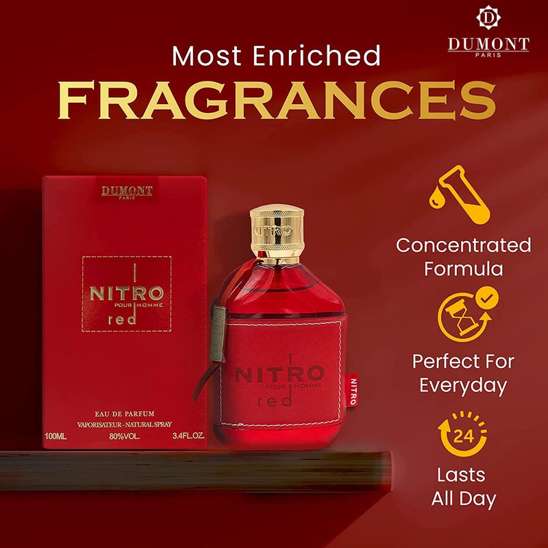 Dumont NITRO RED - 3.4oz - Eau De Parfum - Luxury Perfume for Men - Fruit, Woody, Floral & Masculine Fragrance - Long Lasting Cologne Mist & Body Spray - for Him - Image 2