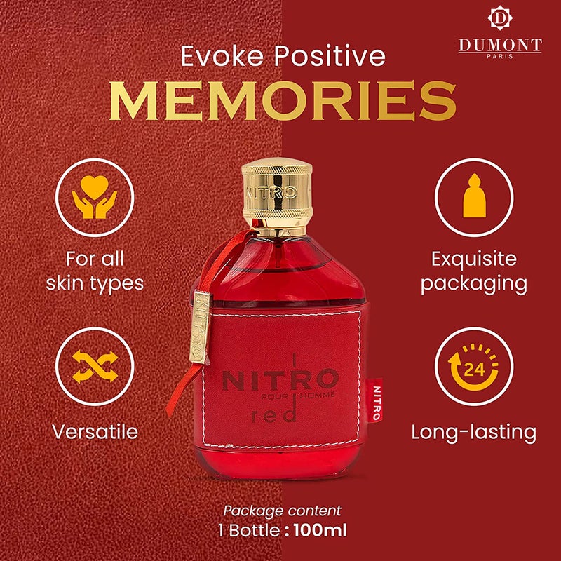 Dumont NITRO RED - 3.4oz - Eau De Parfum - Luxury Perfume for Men - Fruit, Woody, Floral & Masculine Fragrance - Long Lasting Cologne Mist & Body Spray - for Him - Image 3