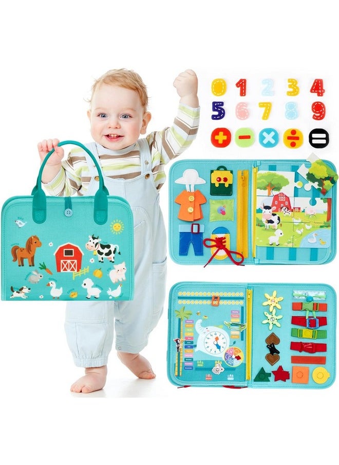KolorFish - KolorFish Busy Board 9 in 1 Toddler Toy from 2 Years Girls Boys - Activity Board Motor Skills Toy, Baby Sensory Montessori Toy from 1 2 3 4 Years Educational Toy (Blue Farm) - Image 1