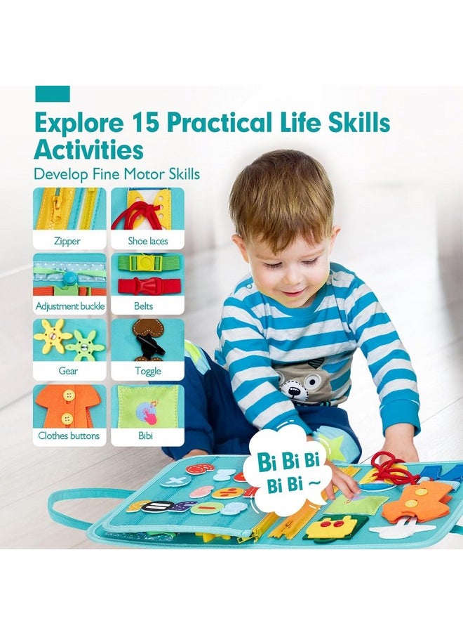 KolorFish - KolorFish Busy Board 9 in 1 Toddler Toy from 2 Years Girls Boys - Activity Board Motor Skills Toy, Baby Sensory Montessori Toy from 1 2 3 4 Years Educational Toy (Blue Farm) - Image 1