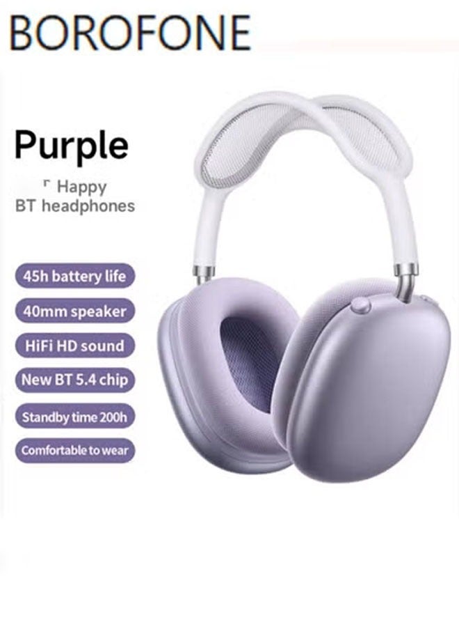 بوروفون سماعات رأس مزدوجة الوضع بتقنية Bluetooth واتصال سلكي سماعات رأس Bluetooth للألعاب إصدار مع عمر بطارية طويل سماعات رأس للموسيقى تصميم قابل للسحب سماعات رأس Bluetooth 5.4 للألعاب سماعات رأس ANC مانعة للضوضاء فوق الأذن (أرجوانية) - Image 1