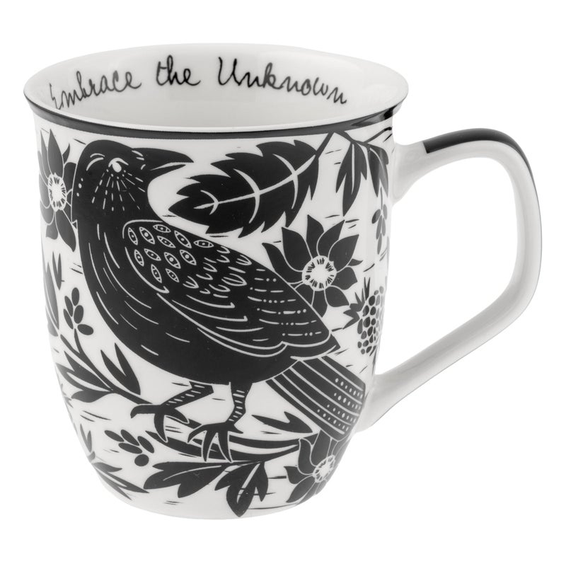 Karma Gifts 14 oz Black and White Boho Mug Raven - Cute Coffee and Tea Mug - Ceramic Coffee Mugs for Women and Men - Image 1