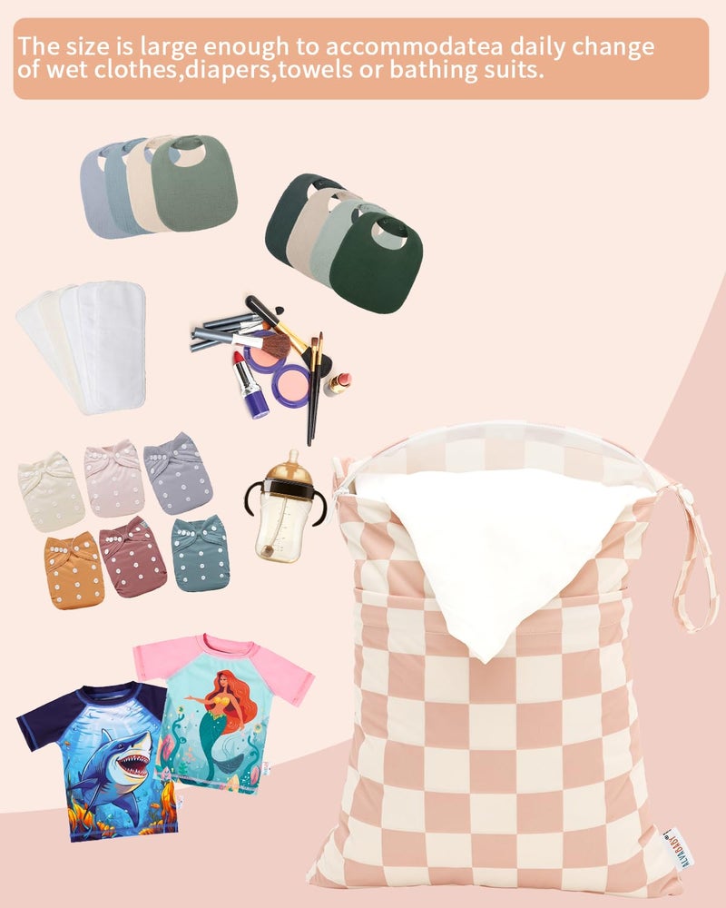 ALVABABY 3 pcs Cloth Diaper Wet Dry Bags Waterproof Reusable with Two Zippered Pockets Travel Beach Pool Daycare Soiled Baby Items Yoga Gym Bag for Swimsuits or Wet Clothes Small Medium Large 3L-SML15 - Image 4