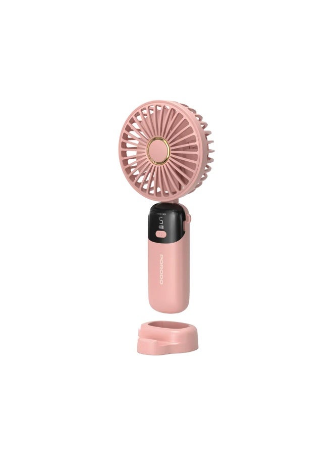 porodo Chillo Flex Portable Handheld Fan – 1200mAh Rechargeable Battery, Up to 7.5H Runtime, 5-Speed Settings, 3200RPM Strong Airflow, LED Power Display, USB-C Fast Charging, Handheld & Desktop Use with Phone Holder, Lightweight ABS+PC Body, Ultra-Quiet Personal Cooling Fan - Image 1