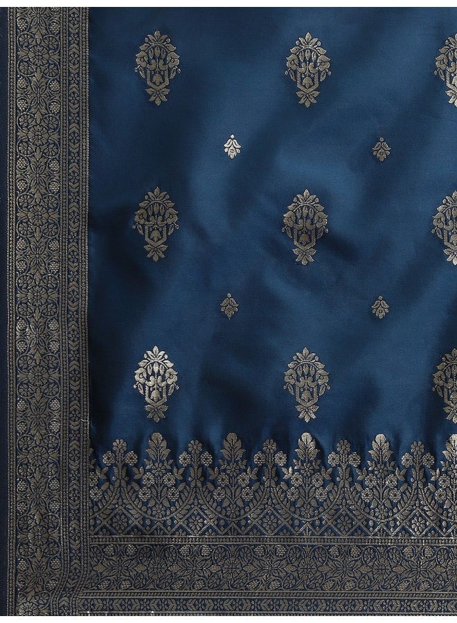 AKS Blue Woven Design Taffeta Kurta & Pant With Dupatta Set  - Image 2
