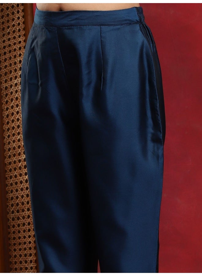 AKS Blue Woven Design Taffeta Kurta & Pant With Dupatta Set  - Image 3