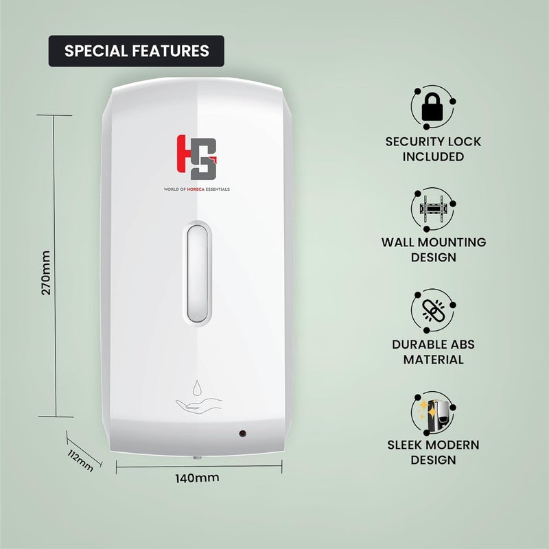 HS WORLD OF HORECA ESSENTIALS HS Automatic Soap Dispenser 1000ml Touchless Dispenser with Precise Motion Sensor ABS Material Sleek Modern Design 20120mm Sensing Range HassleFree for Bathroom Kitchen - Image 2