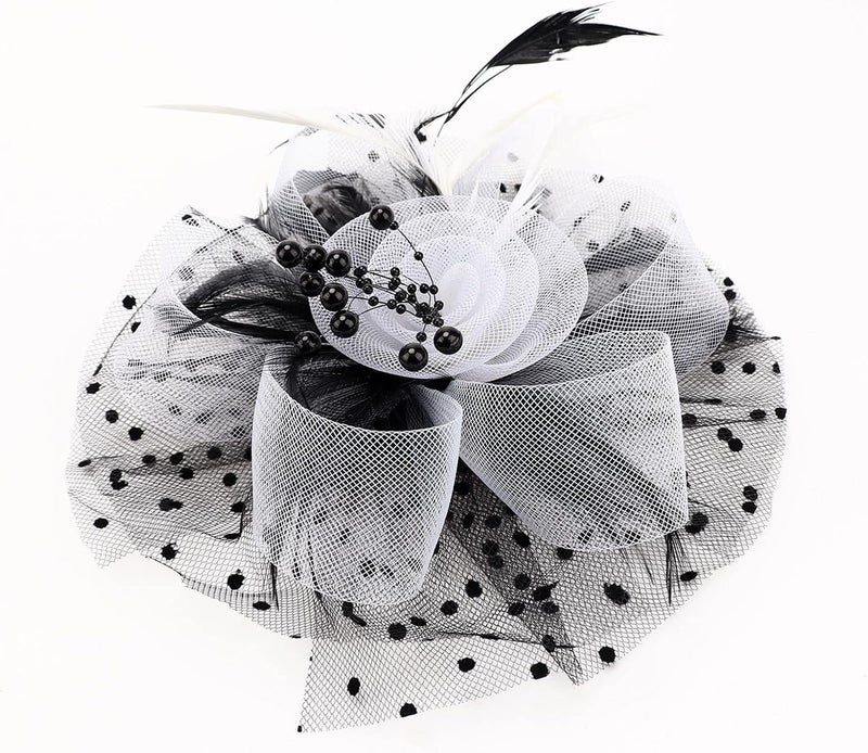 DRESHOW Fascinators Hat Flower Mesh Ribbons Feathers on a Headband and a Clip Tea Party Headwear for Girls and Women - Image 2