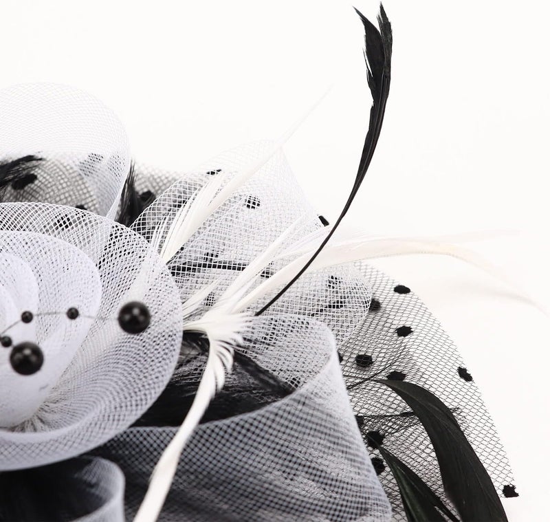 DRESHOW Fascinators Hat Flower Mesh Ribbons Feathers on a Headband and a Clip Tea Party Headwear for Girls and Women - Image 3