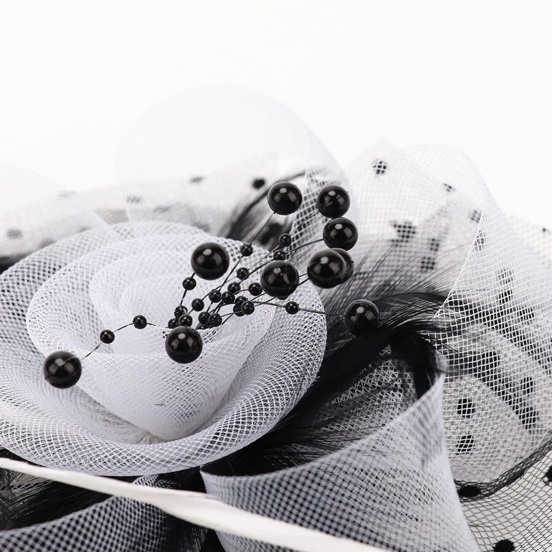 DRESHOW Fascinators Hat Flower Mesh Ribbons Feathers on a Headband and a Clip Tea Party Headwear for Girls and Women - Image 4
