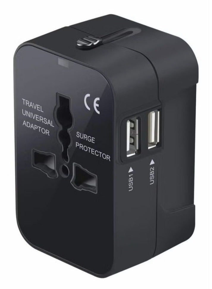 CE Universal Travel Adapter Worldwide Plug Adaptor, International Power Adapter with 2 USB Ports All in One Travel Adaptor Multi USB Wall Charger for European USA UK EU AUS  - Image 1