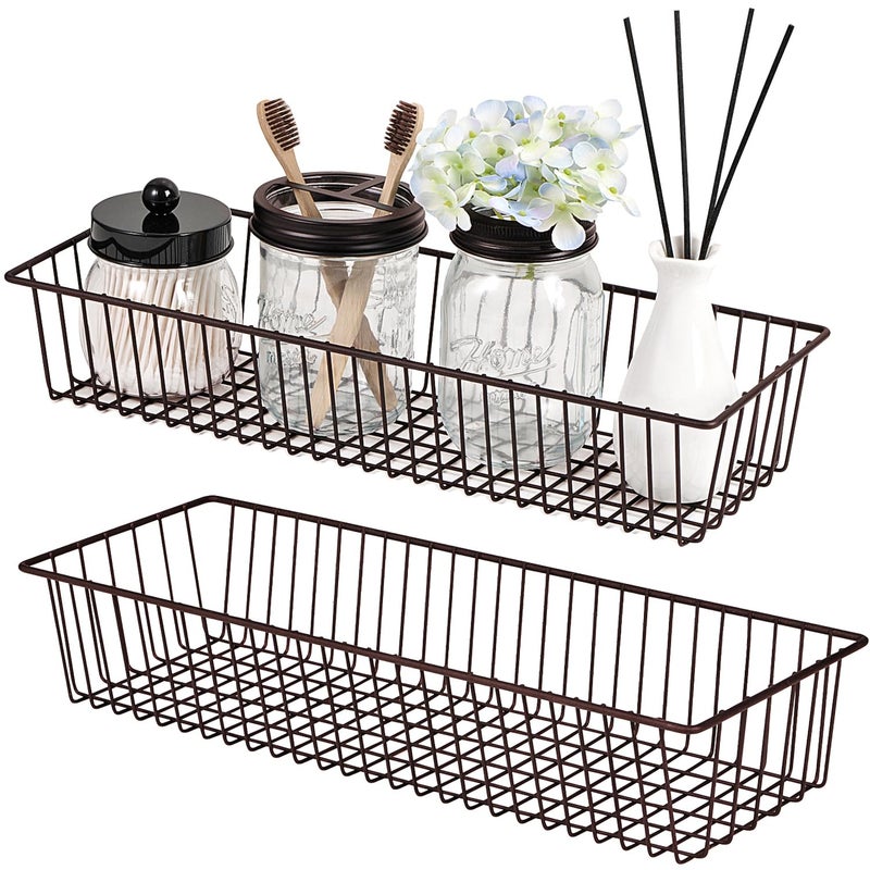 SheeChung Farmhouse Decor Metal Wire Storage Organizer Bin Basket(2 Pack) - Rustic Toilet Paper Holder - Home Storage Organizer for Bathroom, kitchen cabinets,Pantry, Laundry Room, Closets, Garage (Bronze) - Image 2