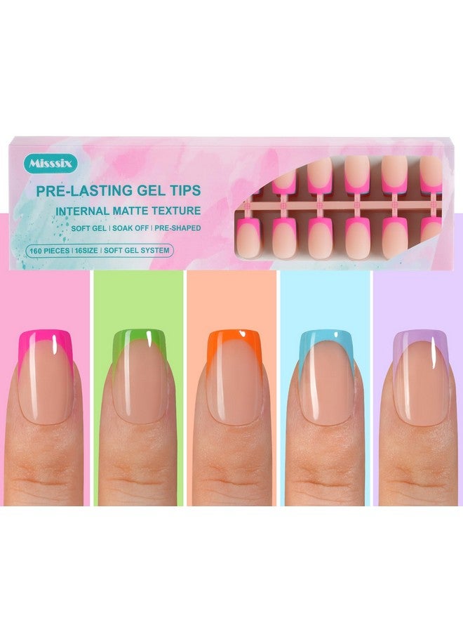 Misssix French Gel Nail Tips, 160Pcs French Tip Press on Nails Short Square, No Need to File Tips Pre-lasting, Fake Nails for Nail Art DIY 16 Sizes - Image 1
