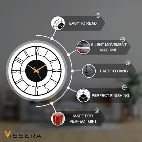 vissera Designer Metal Wall Clock for Living Room | Latest Antique Stylish Fancy Decorative Big Size Wall Watch for Bedroom, Office, Kitchen, Dining, Hall and Décor - Image 3
