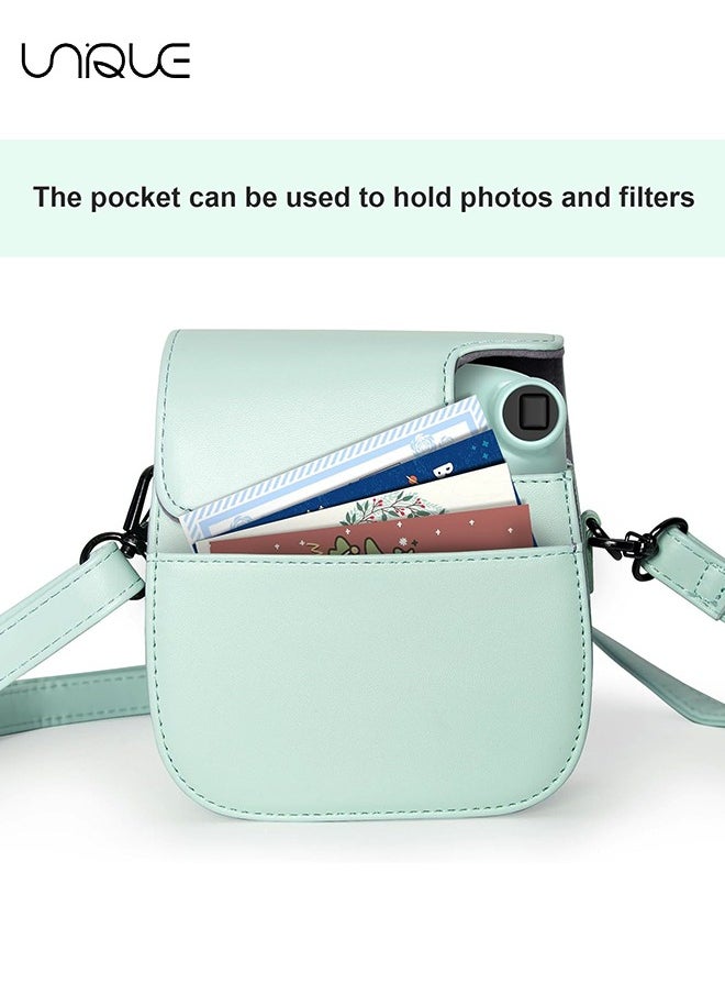 Unique Camera Case Compatible with Instax Mini 12, Protective Case PU Leather Bag with Pocket and Adjustable Shoulder Strap (Mint Green)  - Image 5