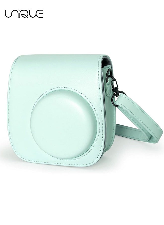 Unique Camera Case Compatible with Instax Mini 12, Protective Case PU Leather Bag with Pocket and Adjustable Shoulder Strap (Mint Green)  - Image 1