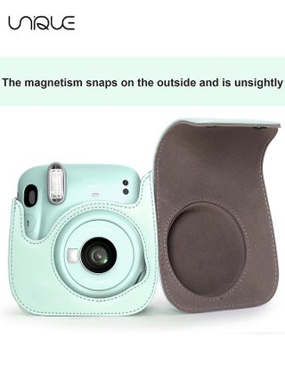 حقيبة كاميرا متوافقة مع Instax Mini 12 ، حقيبة واقية من جلد PU مع جيب وحزام كتف قابل للتعديل (أخضر نعناعي) - view 4