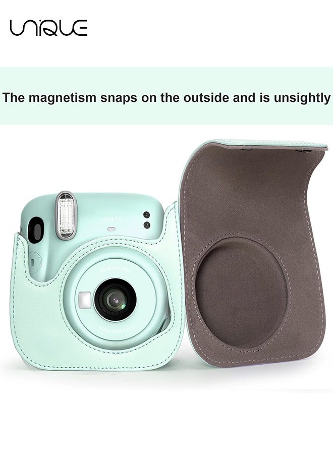 Unique Camera Case Compatible with Instax Mini 12, Protective Case PU Leather Bag with Pocket and Adjustable Shoulder Strap (Mint Green)  - Image 4