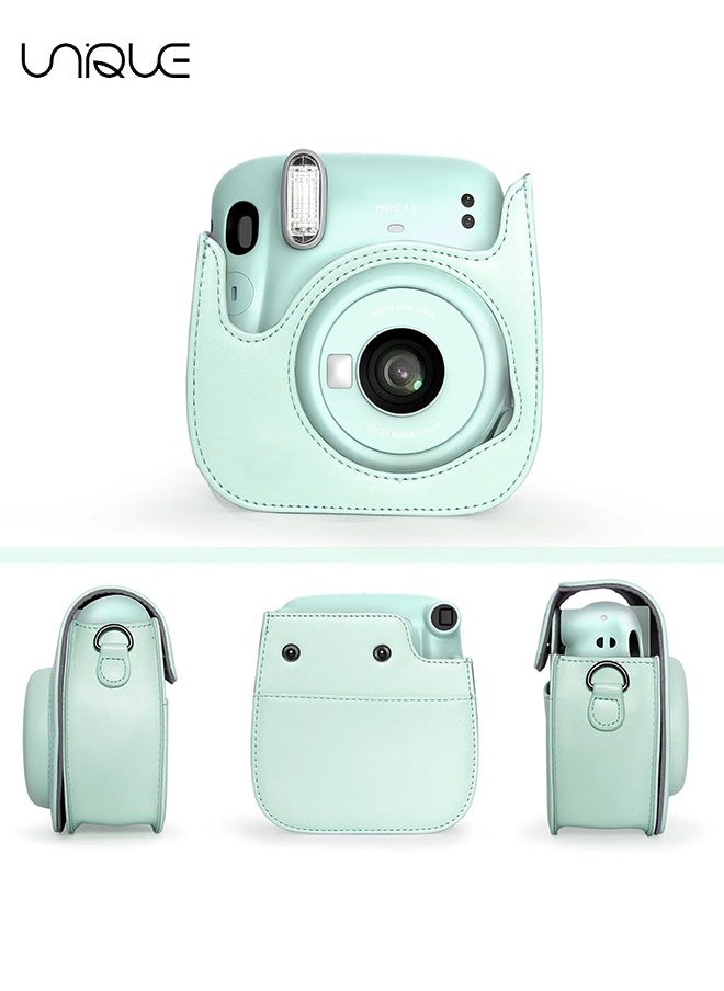 Unique Camera Case Compatible with Instax Mini 12, Protective Case PU Leather Bag with Pocket and Adjustable Shoulder Strap (Mint Green)  - Image 2