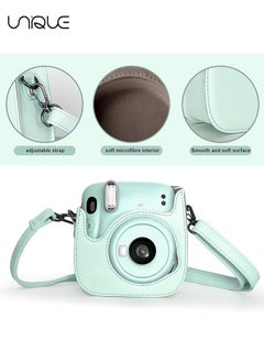 Unique Camera Case Compatible with Instax Mini 12, Protective Case PU Leather Bag with Pocket and Adjustable Shoulder Strap (Mint Green)  - Image 3