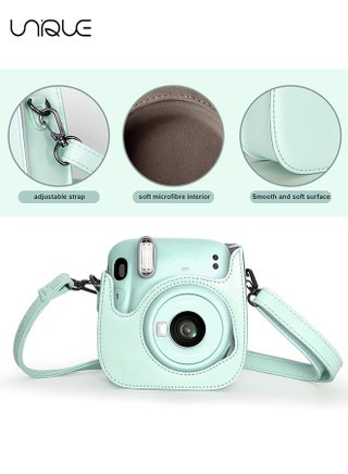 حقيبة كاميرا متوافقة مع Instax Mini 12 ، حقيبة واقية من جلد PU مع جيب وحزام كتف قابل للتعديل (أخضر نعناعي) - view 3