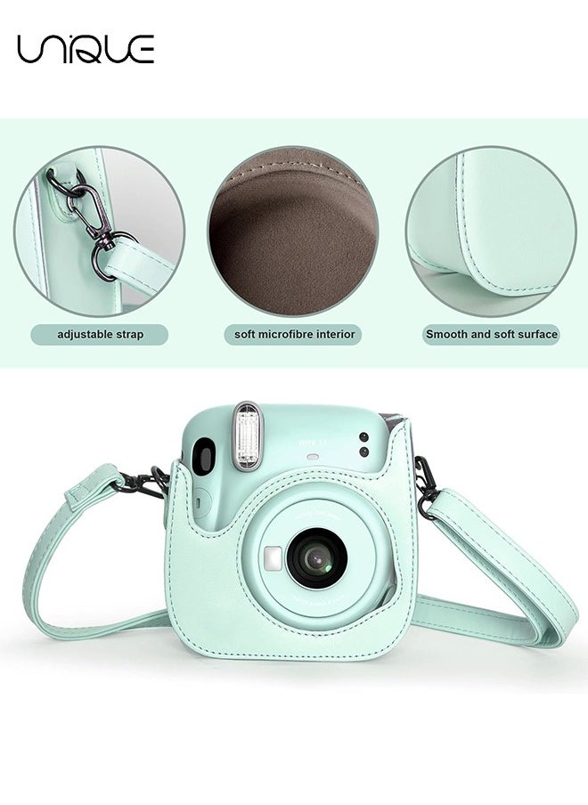 Unique Camera Case Compatible with Instax Mini 12, Protective Case PU Leather Bag with Pocket and Adjustable Shoulder Strap (Mint Green)  - Image 3