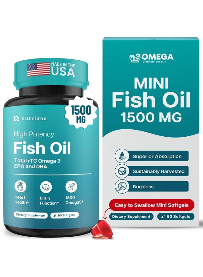 Nutriana Mini Fish Oil Softgels - Odorless, Burpless & Easy to Swallow - 1500mg Omega-3 with EPA & DHA - Advanced Formula Fish Oil Minis - Smaller Than a Dime - Wild Caught - 90 - Image 1