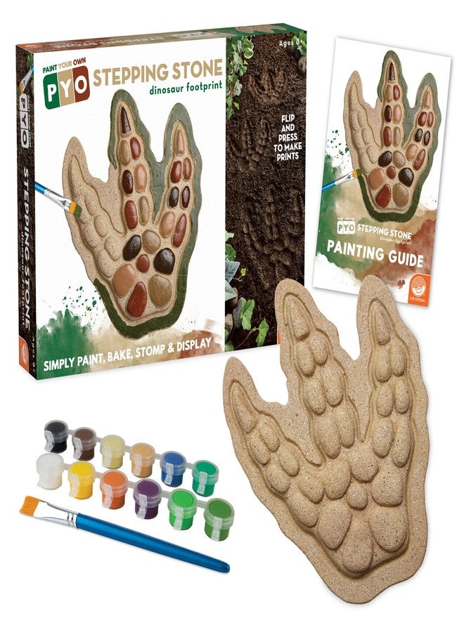 MindWare Paint Your Own Stepping Stone: Dinosaur Footprint - Weather-Resistant 8.5-inch x 10-inch Stepping Stones Kids Craft Kit - Includes Paint, Brushes and Instructions - Ages 8 and Up - Image 1