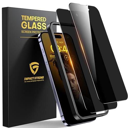ImpactStrong Privacy Glass Screen Protector for iPhone 14 Pro [6.1 Inch] Anti-Scratch Tempered Glass Screen Protectors with [Easy Install Kit] [9H Hardness], Case Friendly - 2 Pack - Image 1