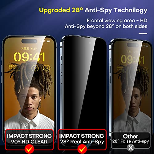 ImpactStrong Privacy Glass Screen Protector for iPhone 14 Pro [6.1 Inch] Anti-Scratch Tempered Glass Screen Protectors with [Easy Install Kit] [9H Hardness], Case Friendly - 2 Pack - Image 3