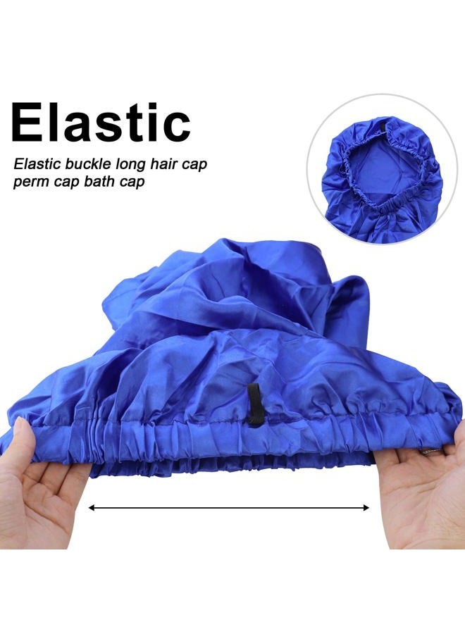 TCOTBE 3 Pcs Foldable Extra Long Sleeping Caps Soft Stain Satin Hair Braid Bonnet with Button Comfortable Single Lay Hair Covers Long Braids Bonnet for Women with Long Hair Deadlocks Curly Hair Blue, - Image 3