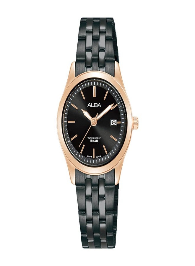 Alba Stainless Steel Women Analog Wristwatch Ah7Ce2X1, Black Dial, Black Band