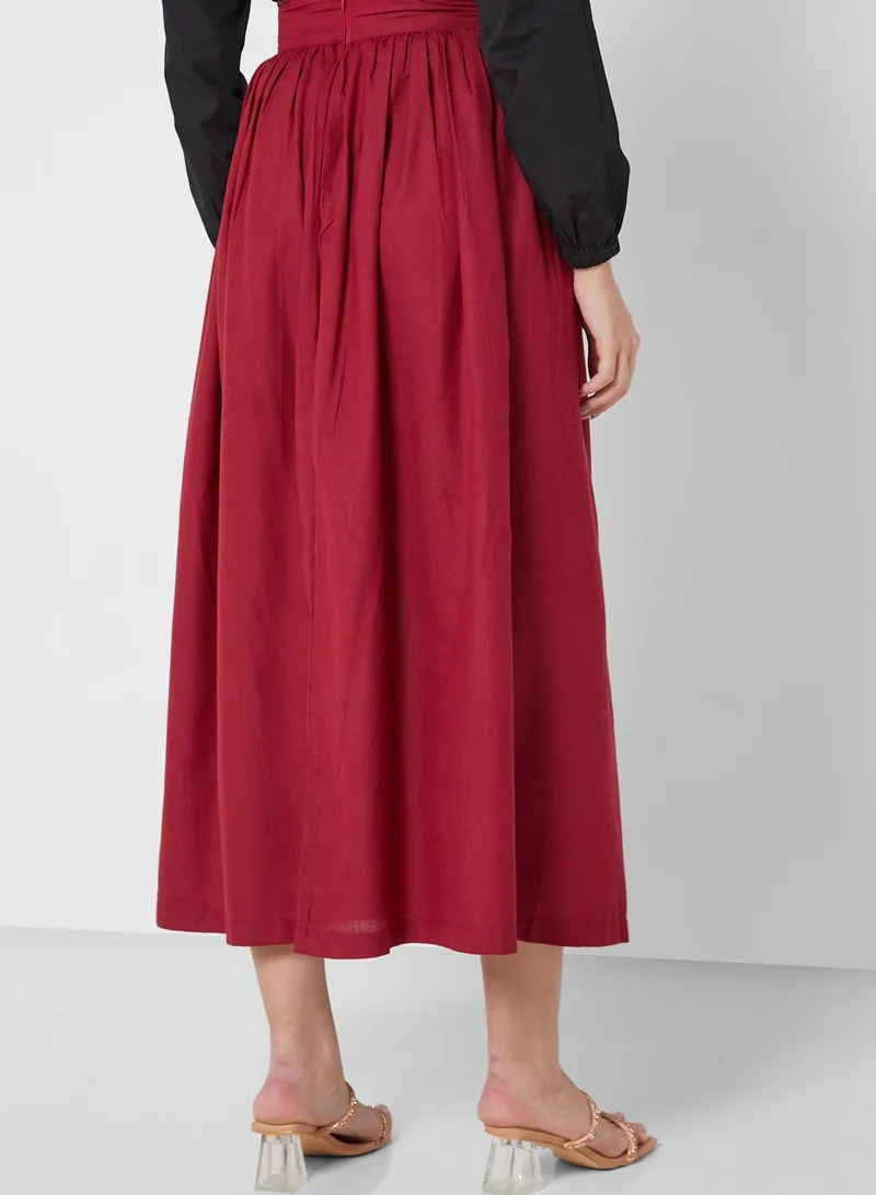 Khizana Wide Waistband Detail High Waist Skirt